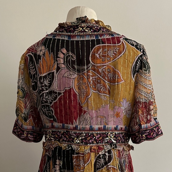 ANTHROPOLOGIE Beaded Sequin Shimmer Mini Dress Bohemian sz Medium - Picture 8 of 9